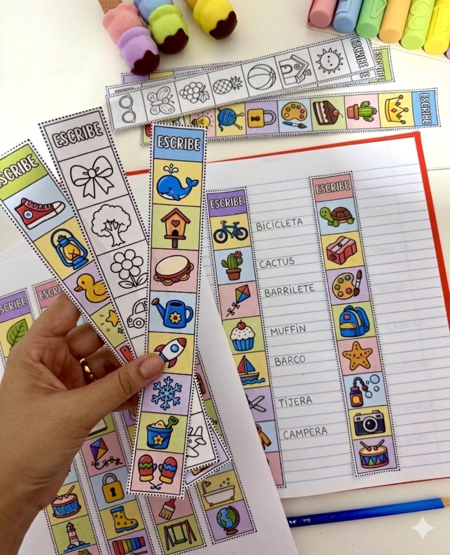 Tiras de escritura con imágenes